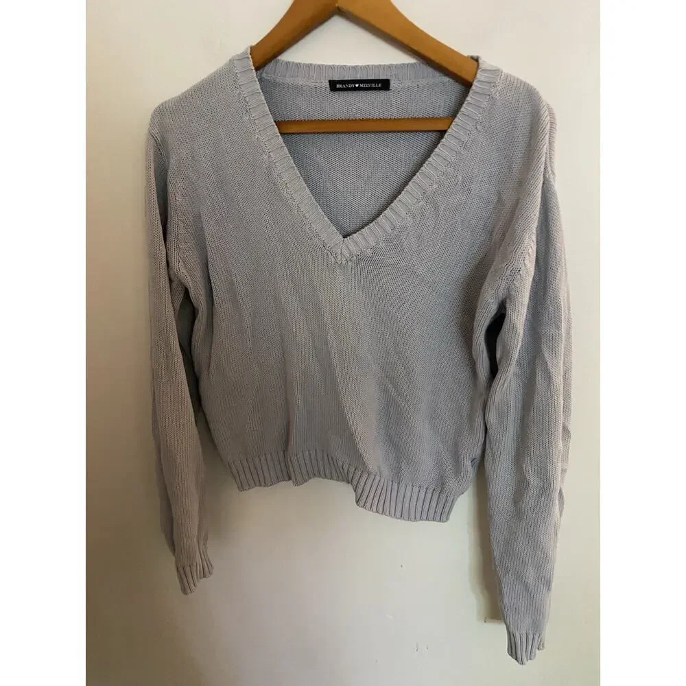 Brandy Melville Sweater Cotton‎ Steel Blue Cropped - Picture 3 of 5